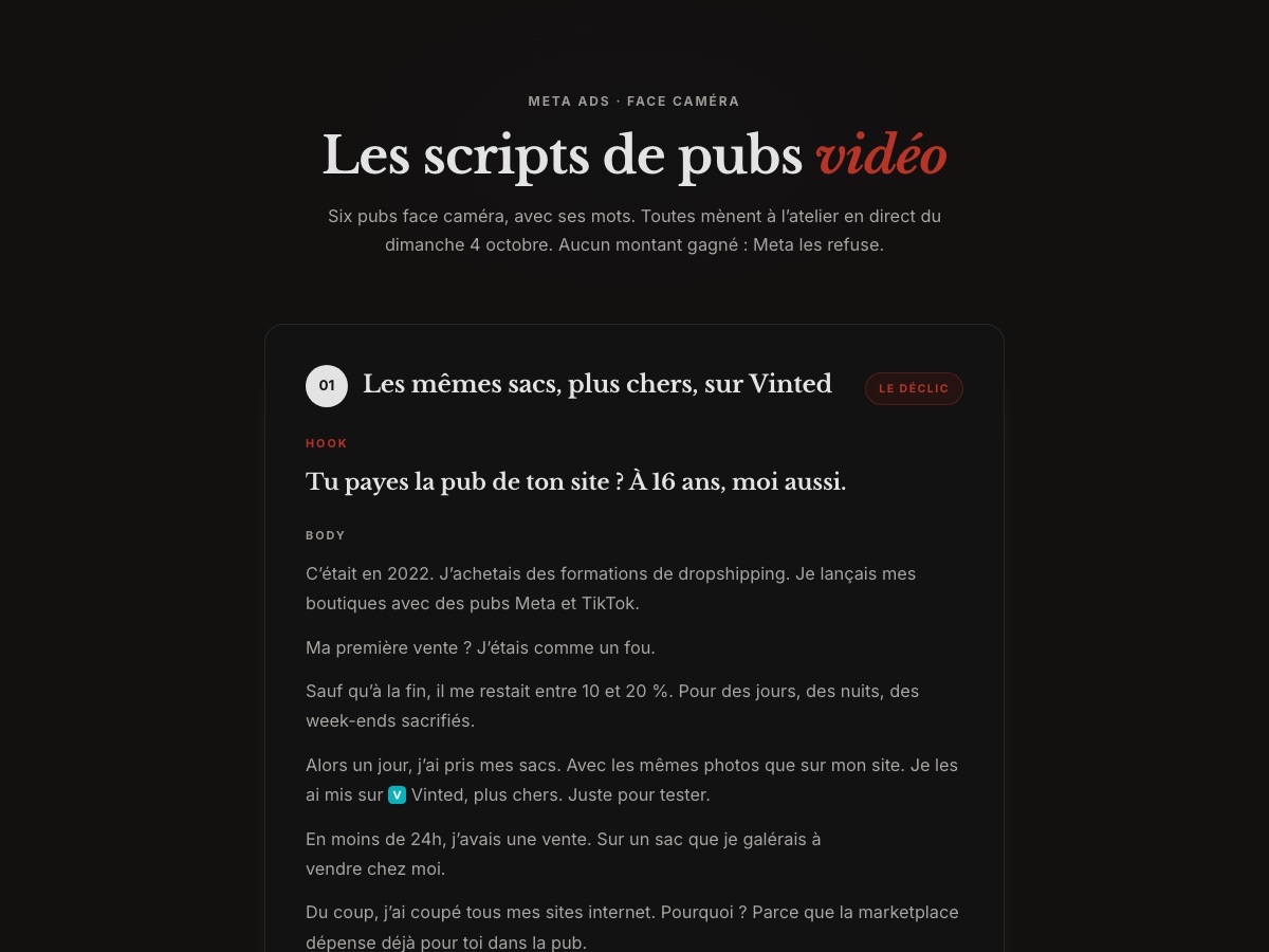 Aperçu des scripts de créas
