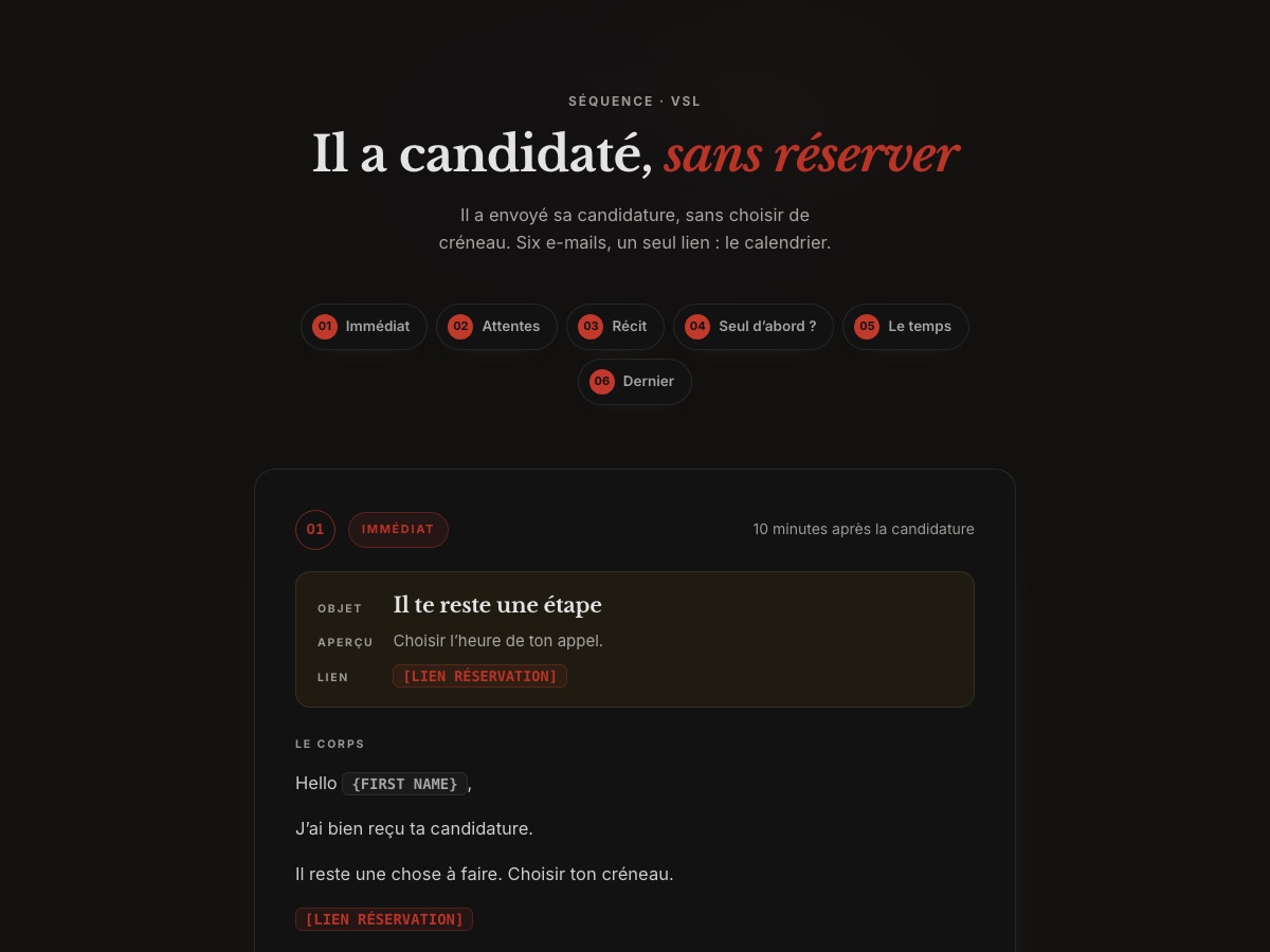 Aperçu de la séquence candidature sans créneau