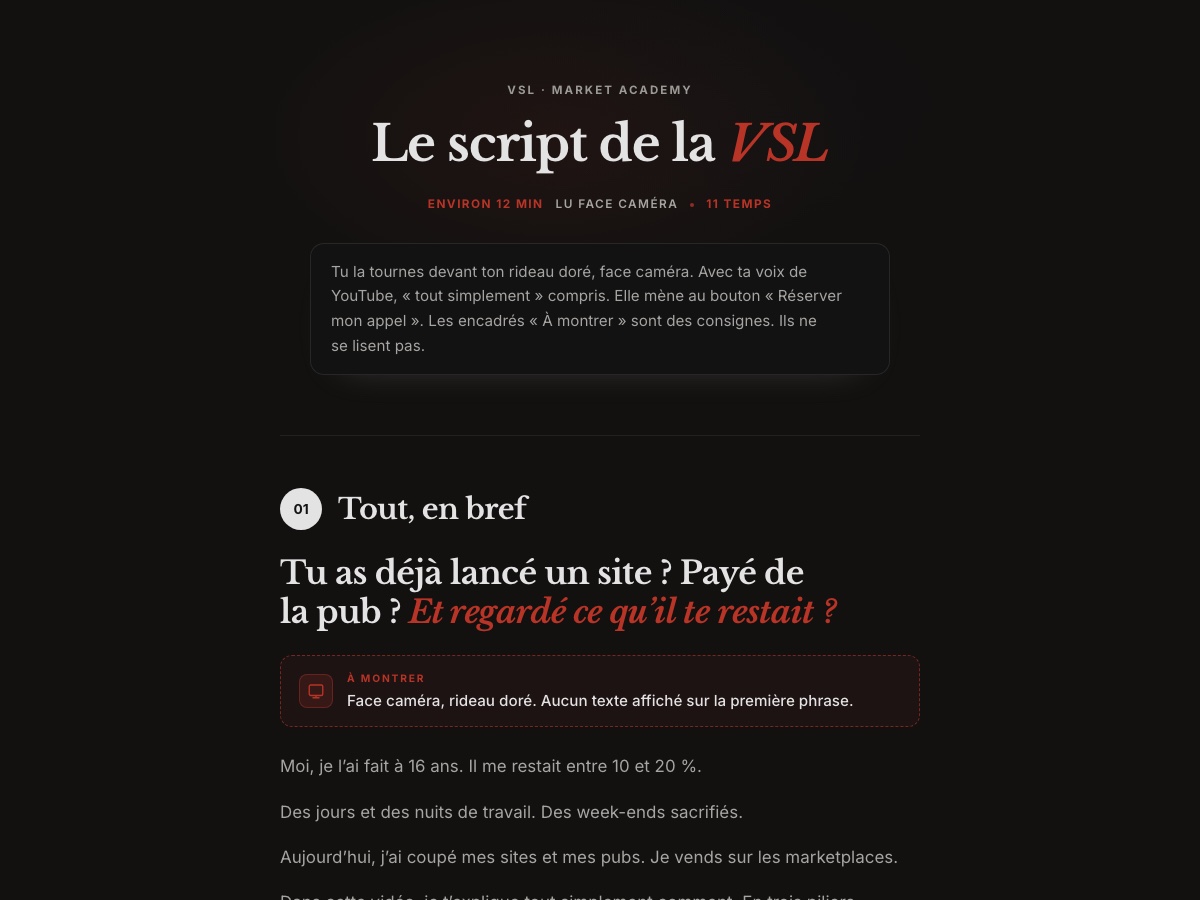 Aperçu du script de la VSL